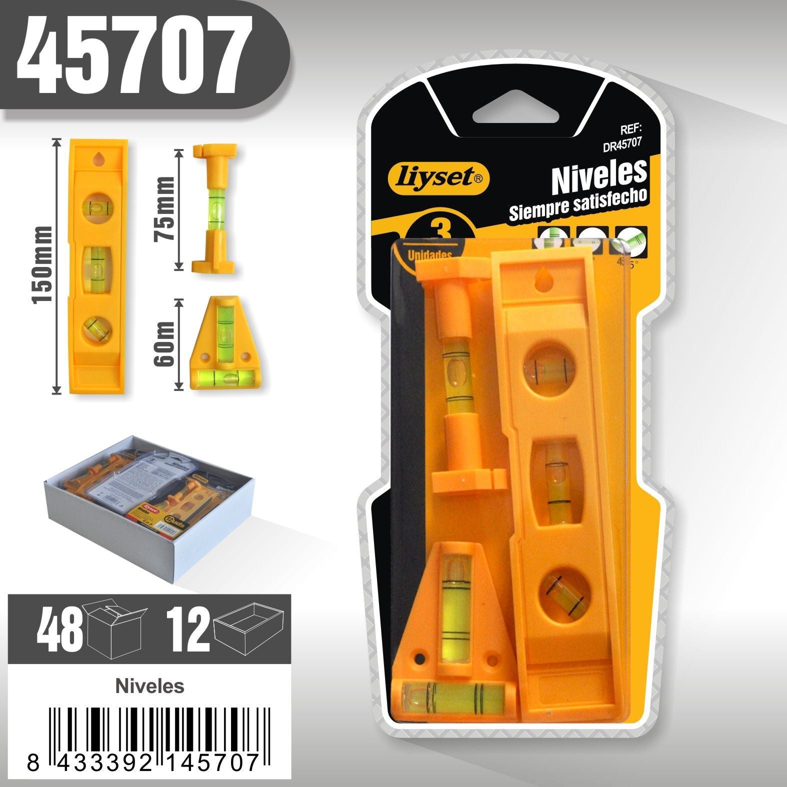 Liyset - Juego de 3 mini niveles de burbuja (150mm / 75mm / Triángulo)