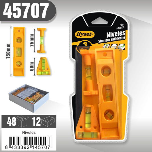 Liyset - Juego de 3 mini niveles de burbuja (150mm / 75mm / Triángulo)