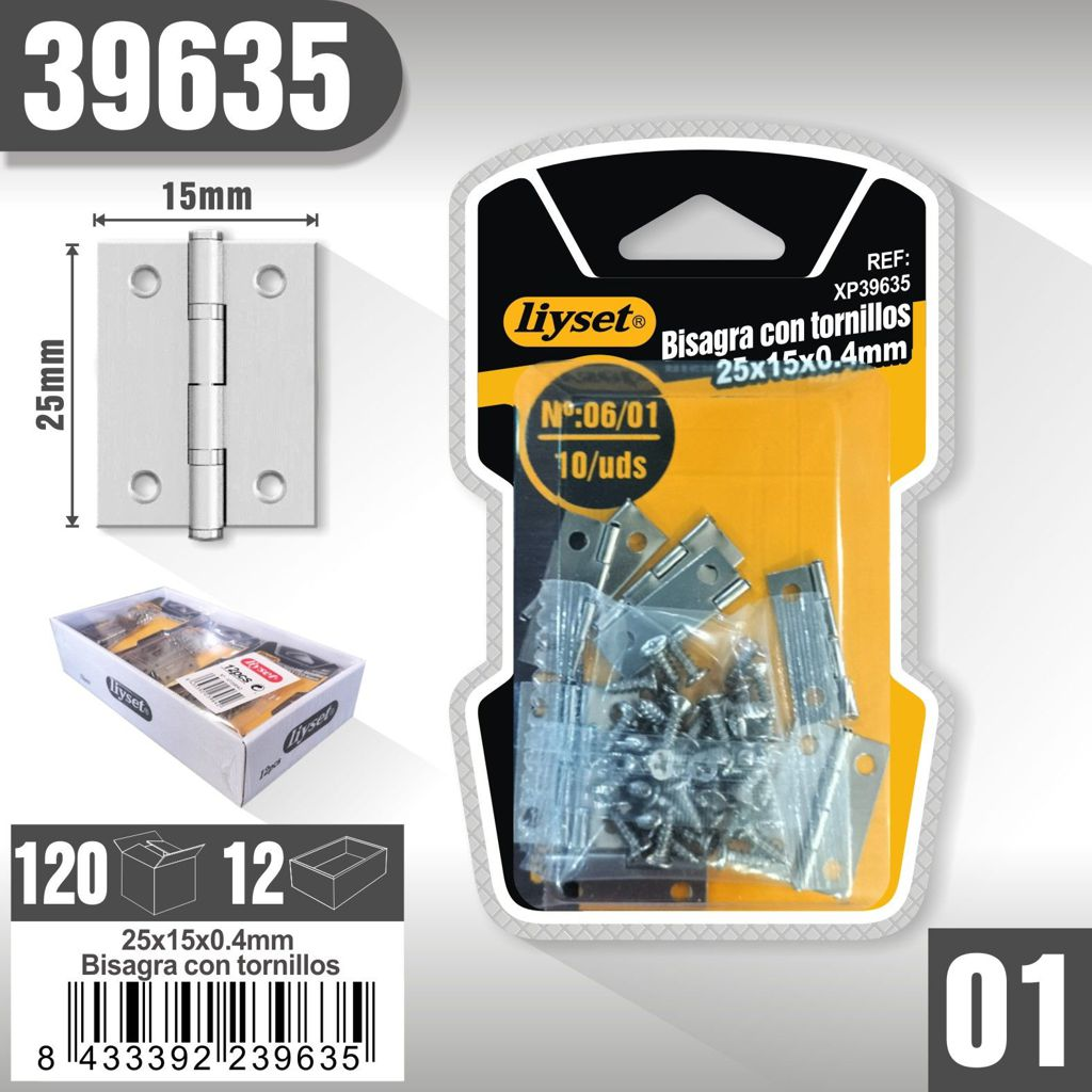 Liyset - Bisagra con Tornillos 25 x 15 x 0.4mm