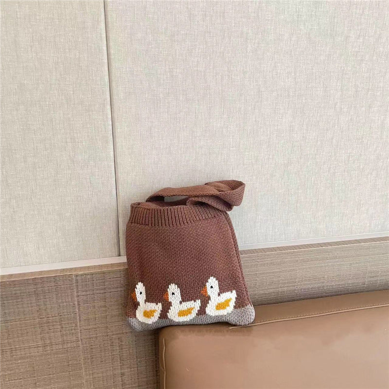 Bolso de hombro de punto para niños con diseño de patos. - Zhibo