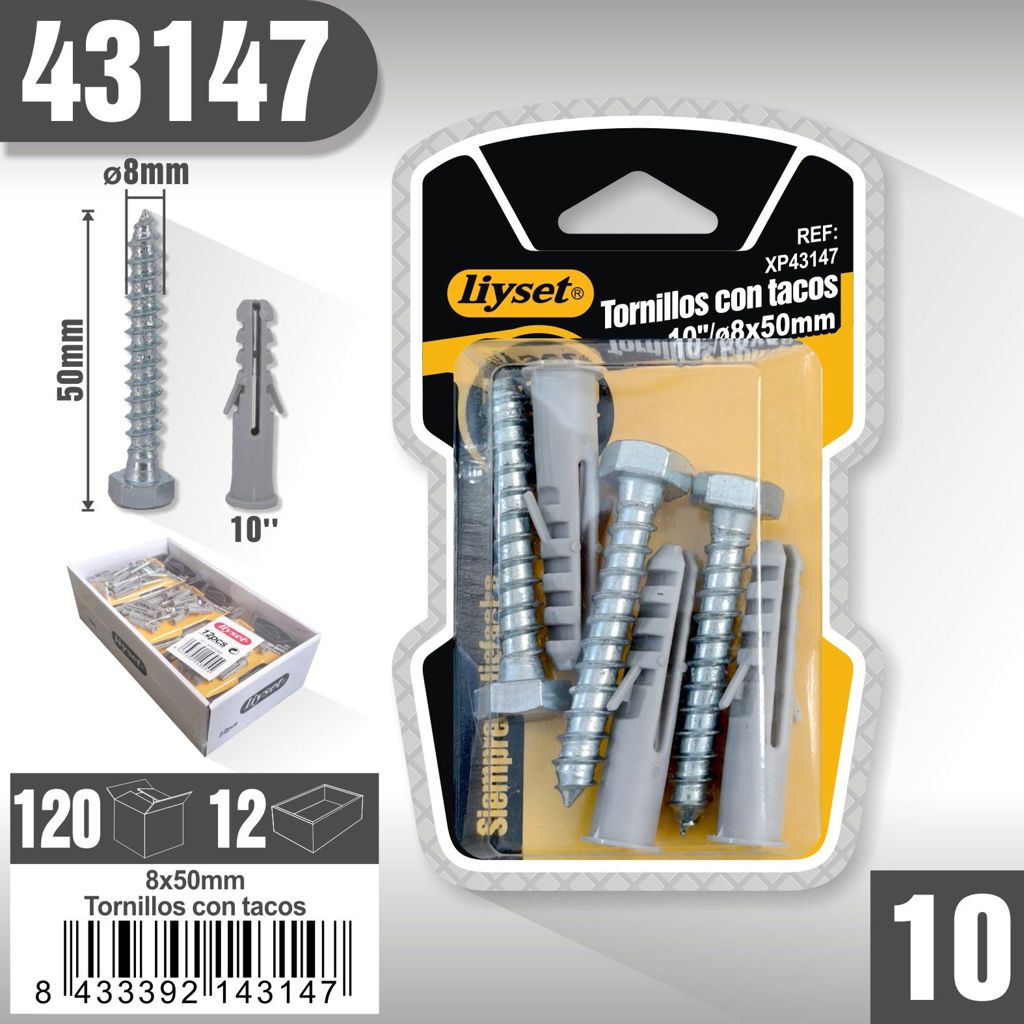 Liyset - Tornillos con Tacos 8mm x 50mm