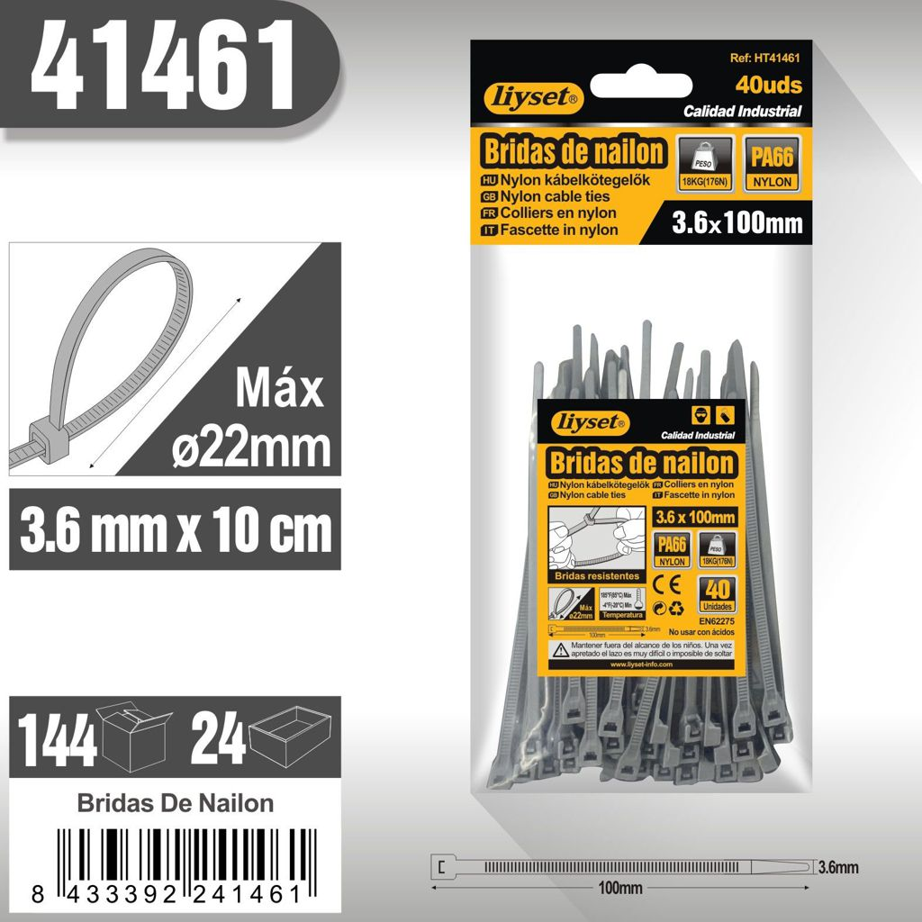 Liyset - Bridas de Nailon 100 mm de largo x 3,6 mm de ancho