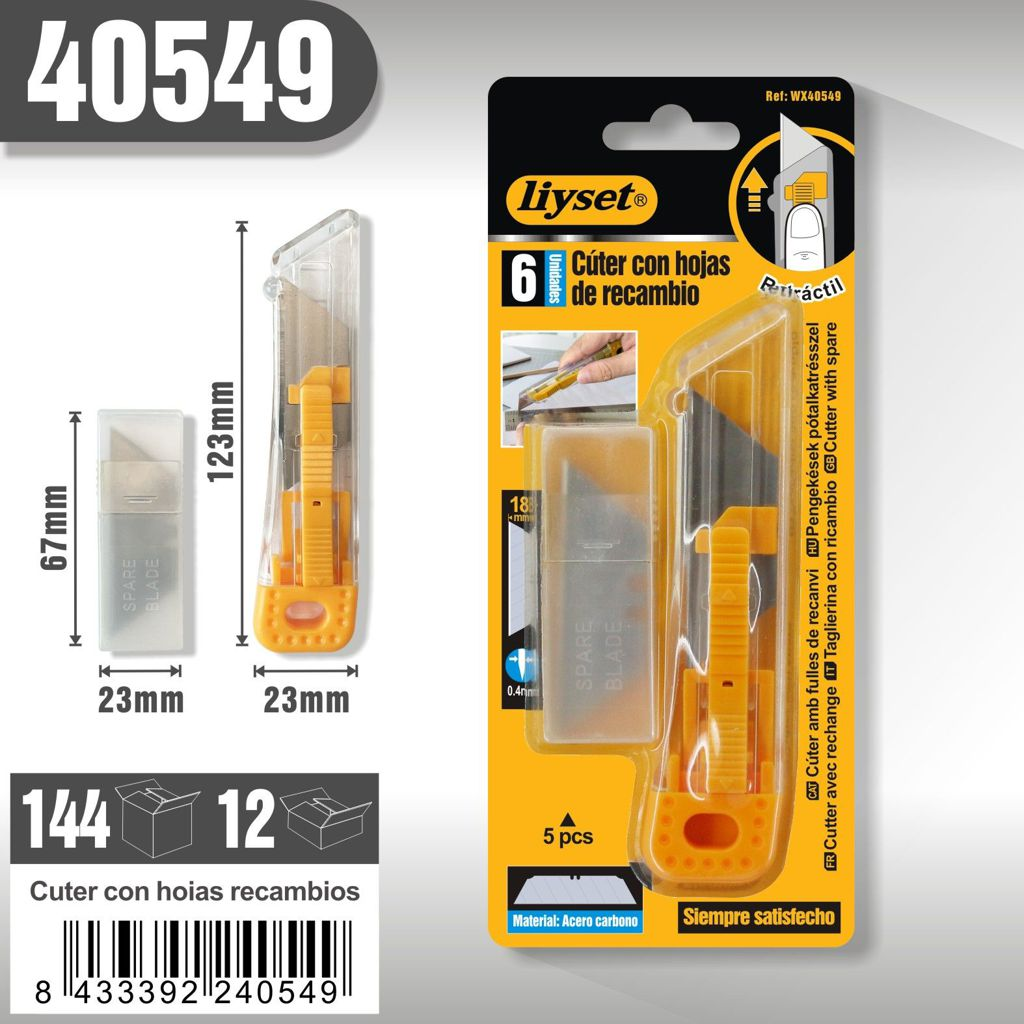 Liyset - Cúter con Hojas de Recambio 23 x 123 mm