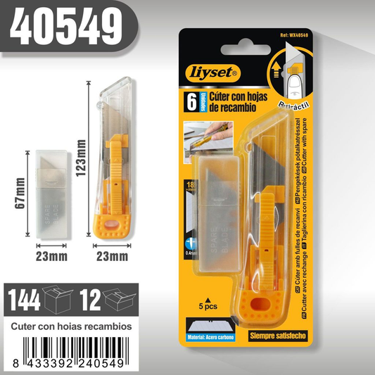Liyset - Cúter con Hojas de Recambio 23 x 123 mm