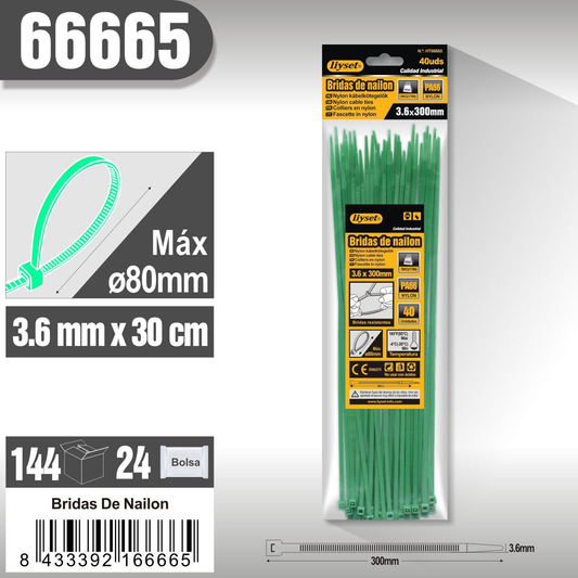 Liyset - Bridas de Nailon Verdes 3.6 x 300mm